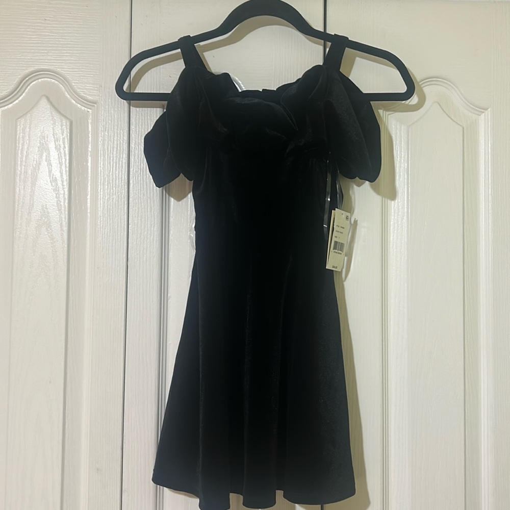 Honey and Rosie Off-The-Shoulder Rosette Velvet Dress